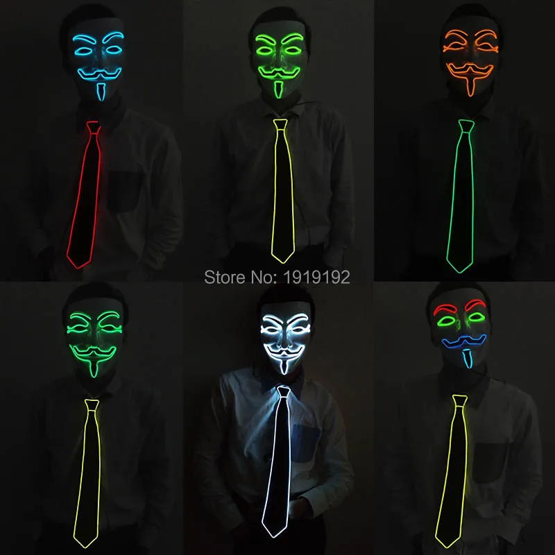 Halloween Holiday DIY Decoration Set V for Vendetta Party Mask And EL Tie Bow Tie Anonymous Guy Fawkes Fancy Glow Party Supplies