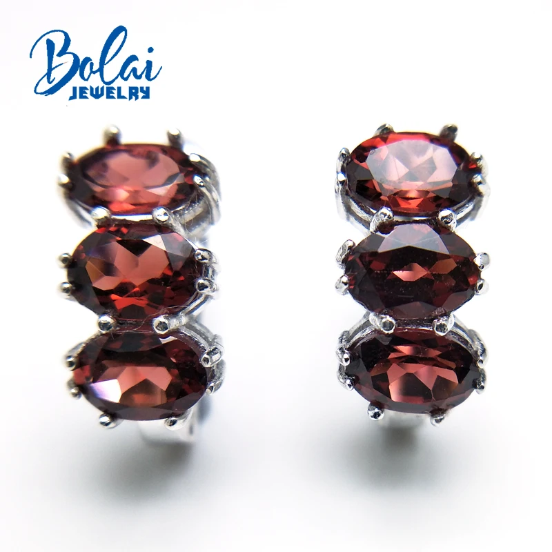 Bolaijewelry,2018 new natural red garnet oval 5*7 cut 3ct gemstone clasp earring 925 sterling silver fine jewelry women gift box