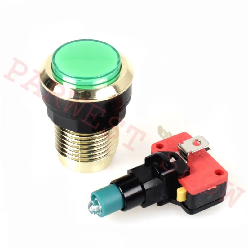 New arrival 20PCS chrome plated Gold color Plated illuminated 12v LED Arcade Push Button with microswitch 5 colors Choice