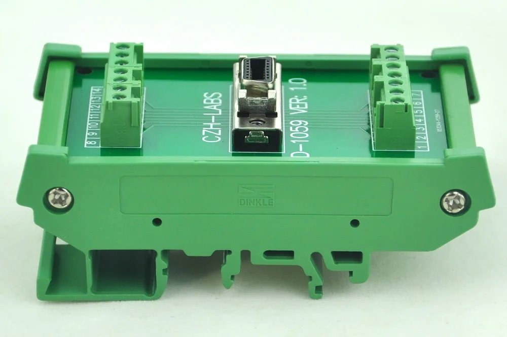 DIN Rail Mount 14-pin 0.05" Mini D Ribbon/MDR Female Interface Module, SCSI.