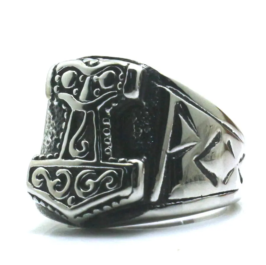 Size 8 to Size 16 Mens Boys 316L Stainless Steel Punk Gothic Classic Thor\'s Hammer Ring Newest