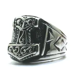 Size 8 to Size 16 Mens Boys 316L Stainless Steel Punk Gothic Classic Thor's Hammer Ring Newest