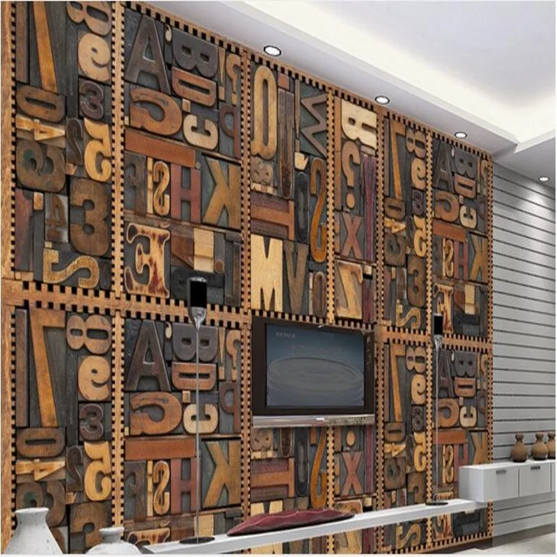 wellyu Custom large - scale murals European wood carvings alphabet 3D TV background wall wallpaper papel de parede