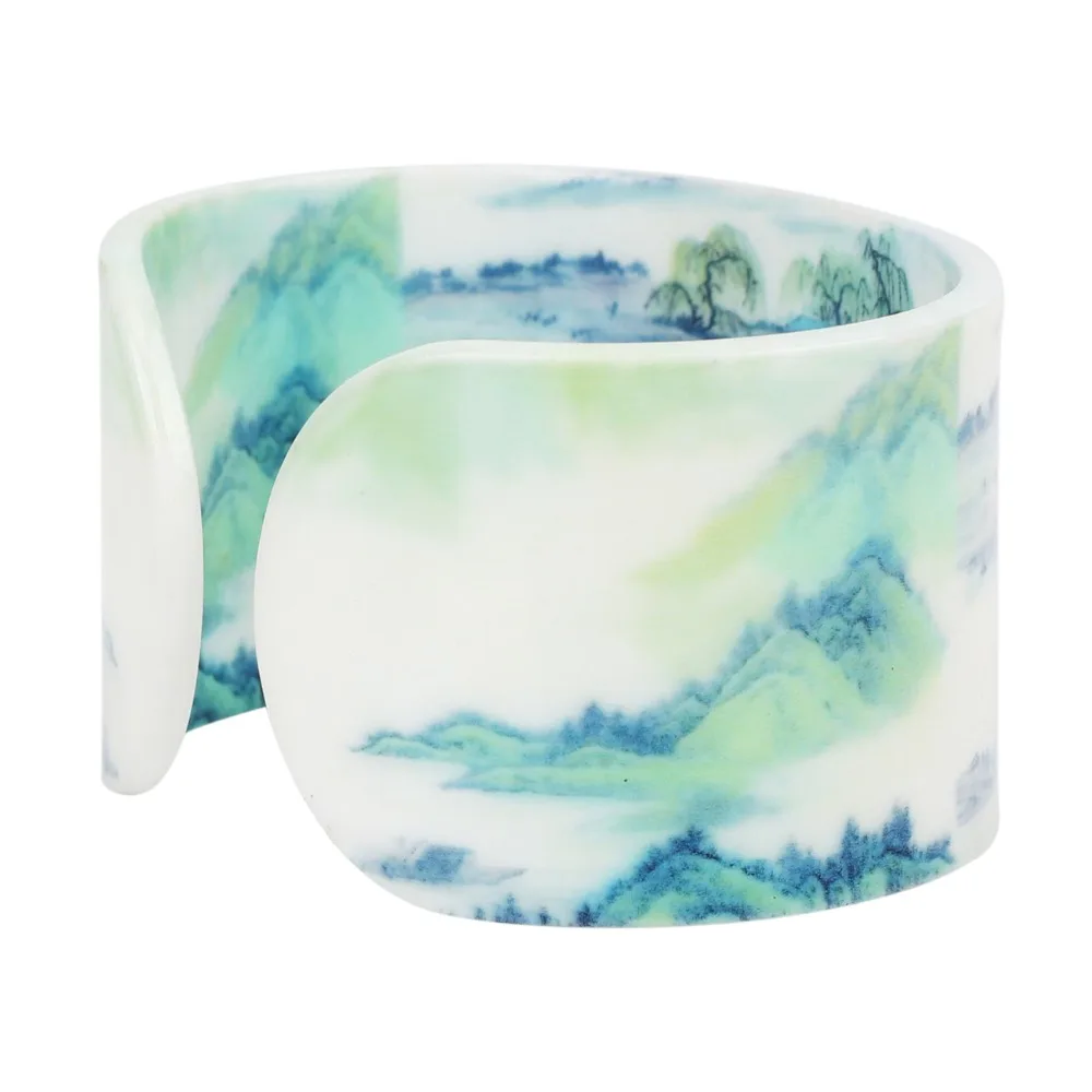 Bonsny Plastic Chinese Landscape Painting Vintage Bangles Bracelets Fashion Ethnic Retro Jewelry For Women Girl Ladies Gift Bulk