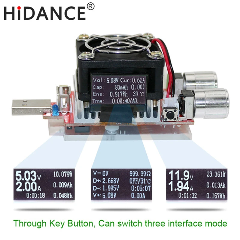 35w usb tester electronic load adjustable constant current aging resistor voltage capacity qualcomm qc2.0/3.0 battery voltmeter