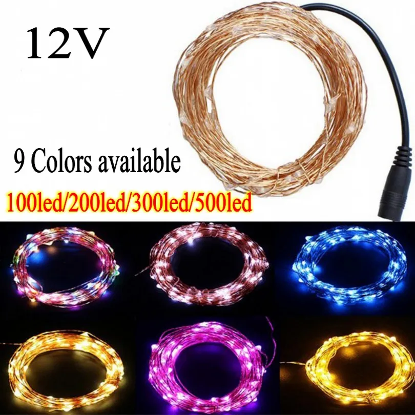 

50M 30M 20M 10M DC12V Led Fairy string lights Waterproof outdoor Silver copper wire Christmas festival wedding party decoration