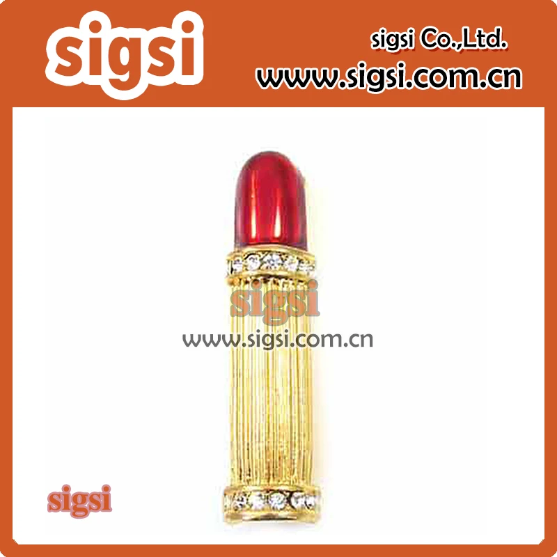 manufacturer wholesale gold metal lipstick rhinestone brooch