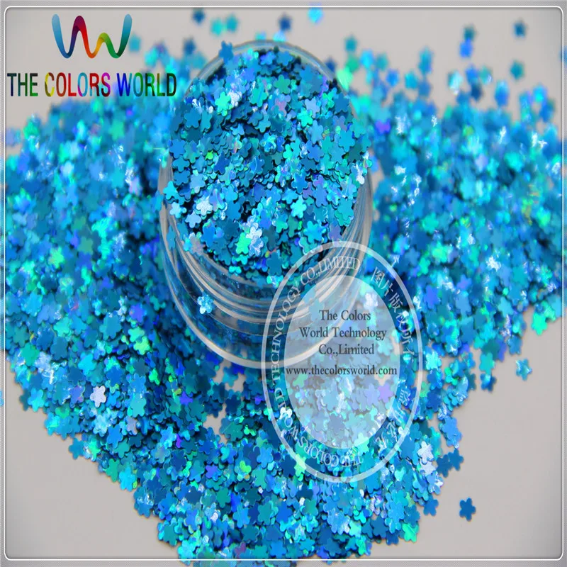 FL-7 Flower shape Size 3 mm laser holographic Blue Color Glitter paillette spangle for Nail Art and DIY supplies1pack=50g