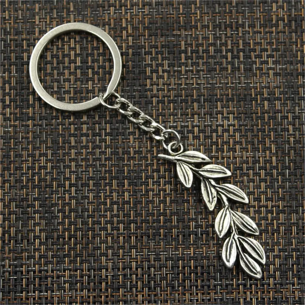 New Fashion Men 30mm Keychain DIY Metal Holder Chain Vintage Olive Branch Wreath 52x23mm Silver Color Pendant Gift