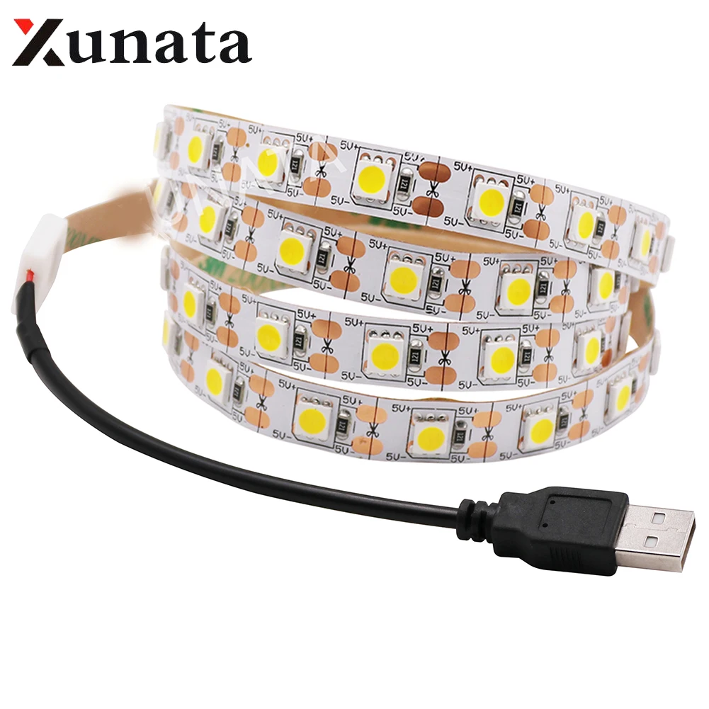 0.5m 1m 2m 3m 4m 5m DC 5V USB Biały/Ciepły Biały 60Leds/m Taśma Led DC 12V 5050 Elastyczna Taśma Led