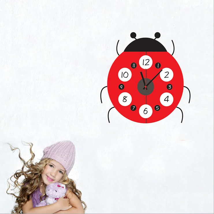 Cute Wall Clock 3D DIY Large Decorative Wall Sticker Cartoon Kids Bedroom Children Home Decor Big Kids Wall Clock