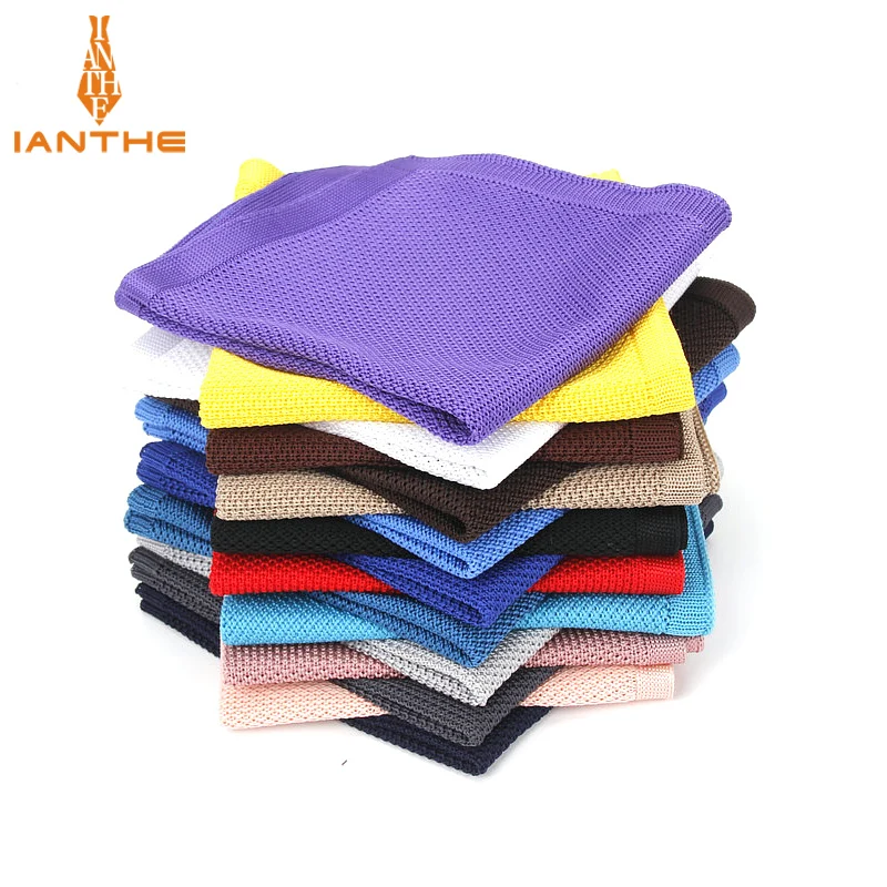 2018 Brand New Casual Knitted Pocket Square Polyester Hanky Solid Color Navy Business Handkerchief For Men Knitting Chest Towel