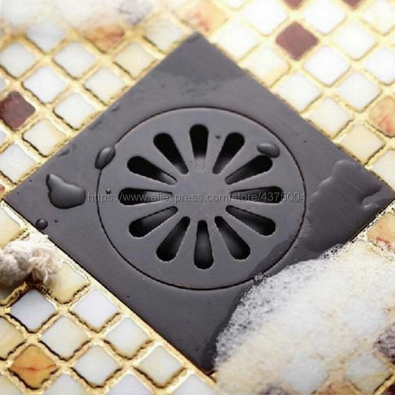 

High quality 10cm*10cm black oil rubbed brass art carved floor drain cover shower waste drainer bathroom accessories Nhr009