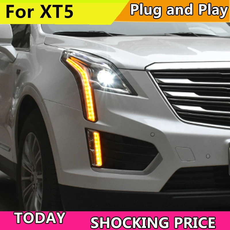 Car Style LED Head Lamp for Cadillac XT5 Headlight 2016-2018 for XT5 DRL H7 Hid Bi-Xenon Lens Angel Eye Low Beam