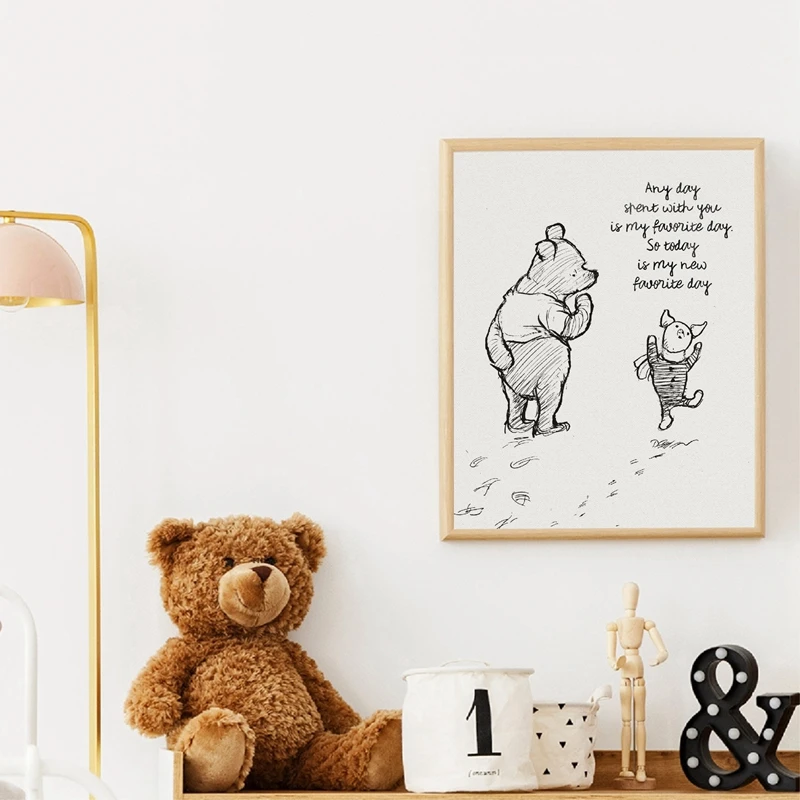 Winnie The Pooh Quotes Canvas Posters and Prints Classic Cartoon Movie Art Painting Black White Picture Kids Room Wall Art Decor image 3