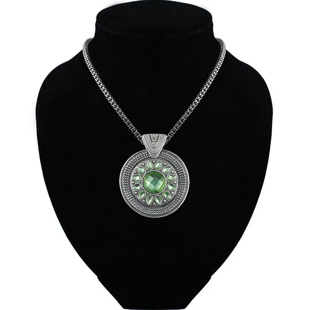 Vintage Necklaces Jewelry Bohemian Tibetan Silver Chain Gypsy Ethnic Carved Metal Flower Pendants For Women