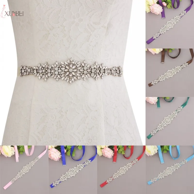 Rhinestone Vành Đai Tinh Cô Dâu Wedding Dress Belt Wedding Dress Sash Satin Ribbon Bridal Phụ Kiện cinturon flores