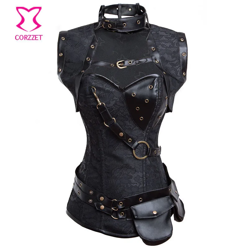 Black Steel Boned Gothic Steampunk Corset Sexy Overbust Waist Trainer Corsets And Bustiers Vintage Plus Size Korsett For Women