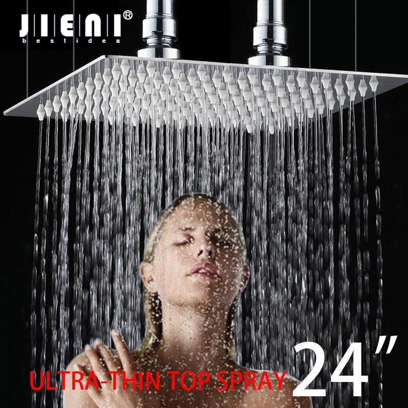 

JIENI 24 Inch Ultra-thin Rain Shower Head Stainless Steel Bathroom 24" Bathroom Square Rainfall Water Spray Faucet Mixer Use