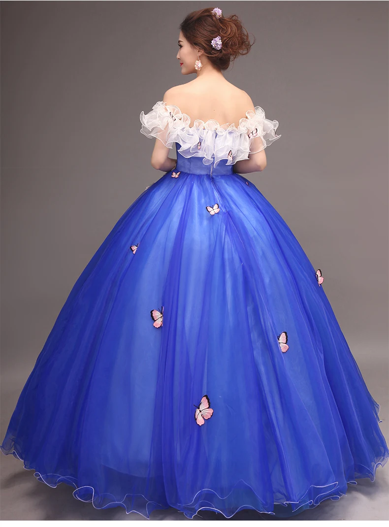 royal blue flower embroidery butterfly carnival ball gown medieval Renaissance Gown queen dress Cosplay stage solo belle ball