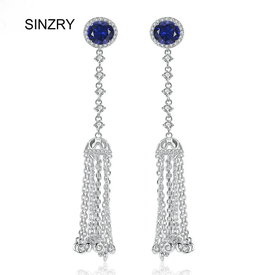 SINZRY HOT Genuine cubic zirconia micro paved round tassel long drop earrings for women elegant jewelry gfit