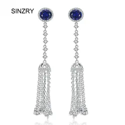 SINZRY HOT Genuine cubic zirconia micro paved round tassel long drop earrings for women elegant jewelry gfit