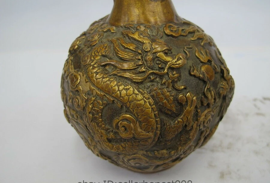 China Marked Dynasty Fengshui Bronze Dragons playing with a pearl Pot Vase