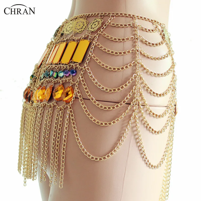 Chran Sexy Fringe Sequin Mini Chain Skirt Multilayer Festival Body Jewelry Gypsy Waist Belly Chain