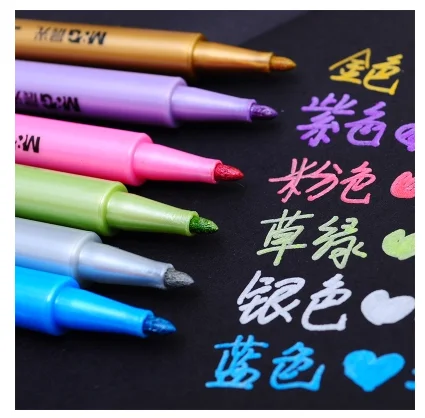 QSHOIC 6 PCS/lot dawn beauty metal color marker Water-based ink silver gold paint pen Quick dry markers