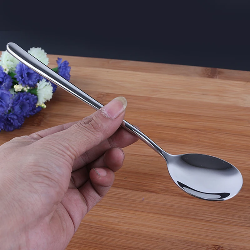 22cm 8.7\'\' Round Spoon Stainless steel Korean spoons Long Hollow Handle Soup Scoop Kitchen Cutlery Dinnerware set  2pc/6ps/10pcs