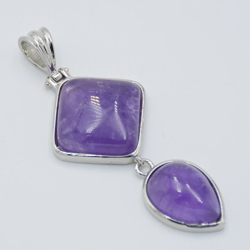 Women Fashion Jewelry Water Drop Rhombus Pendant for Necklace Natural Amethysts Tiger Eye Stone Pendants