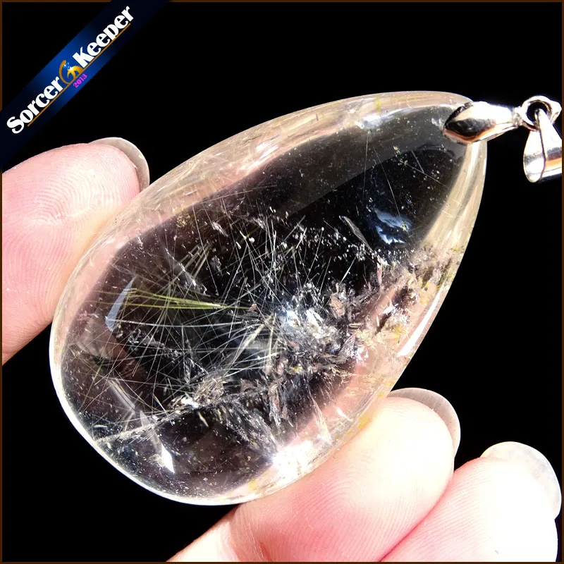 Genuine Natural Gold Rutilated Quartz Crystal Cabochon Setting Necklace Pendant Stone Beads for DIY Jewelry Making SS807