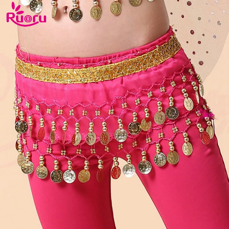 Ruoru Kids Girls Belly Dance Hip Scarf Accessories Belly Dance Belt Skirt with Gold Bellydance Coin Belt Bollywood Costumes