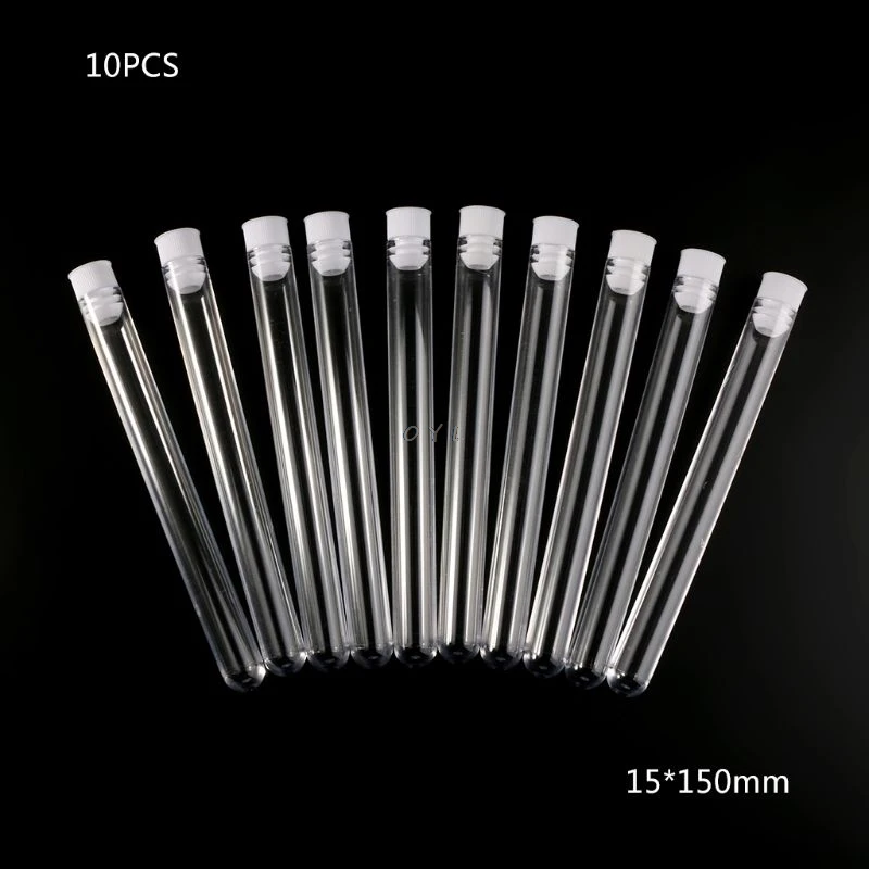 10Pcs Plastic Test Tubes Lab Test Tool With Screw Cap Transparent 15 * 150mm