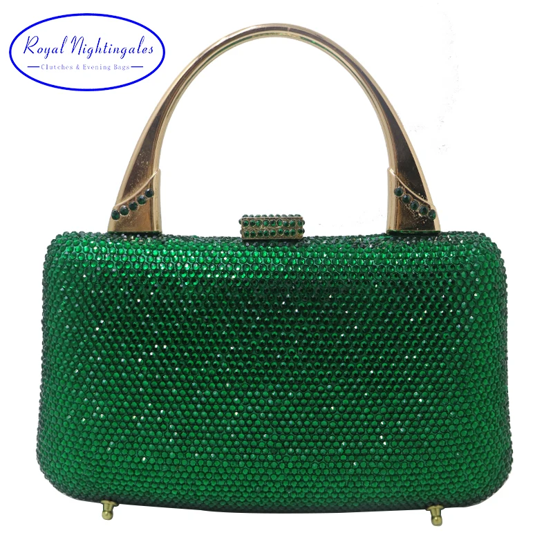 

Royal Nightingales 2019 Women Emerald Green Crystal Clutches Hard Box Evening Bags Crossbody Handbag Wristlets Clutch for Gift