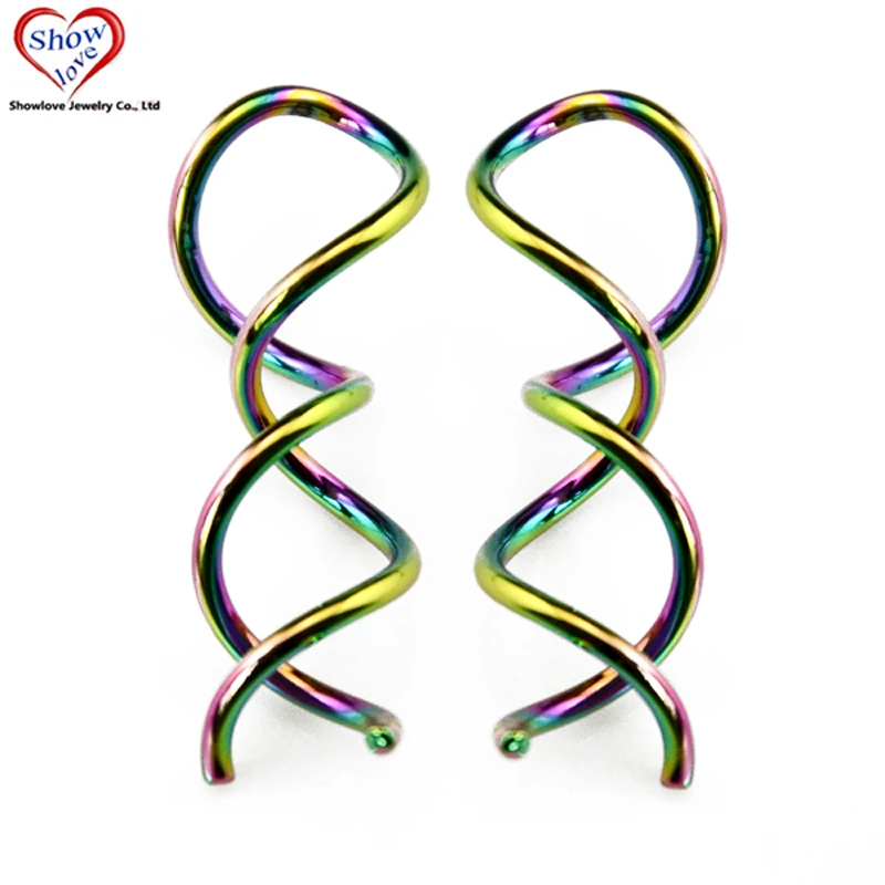 Showlove PAIR Rainbow Anodized Twist Swirl Industrial Barbell Ear Helix Piercing Earrings Jewelry