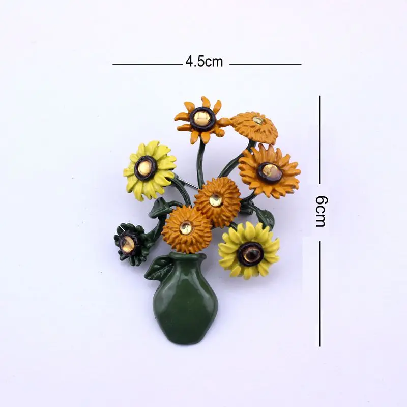 TANGTANG Brooch Pin Van Gogh Painting Sunflower Coat Brooch Handpainted Brooches And Pins For Men Women High-end Accessories Pin