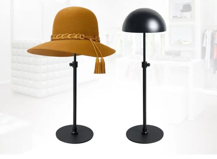 6pcs/lot Black Metal Hat Display Stand Rack Adjustable Hat Holder Cap Wig Exhibition For Boutique Store Free Shipping