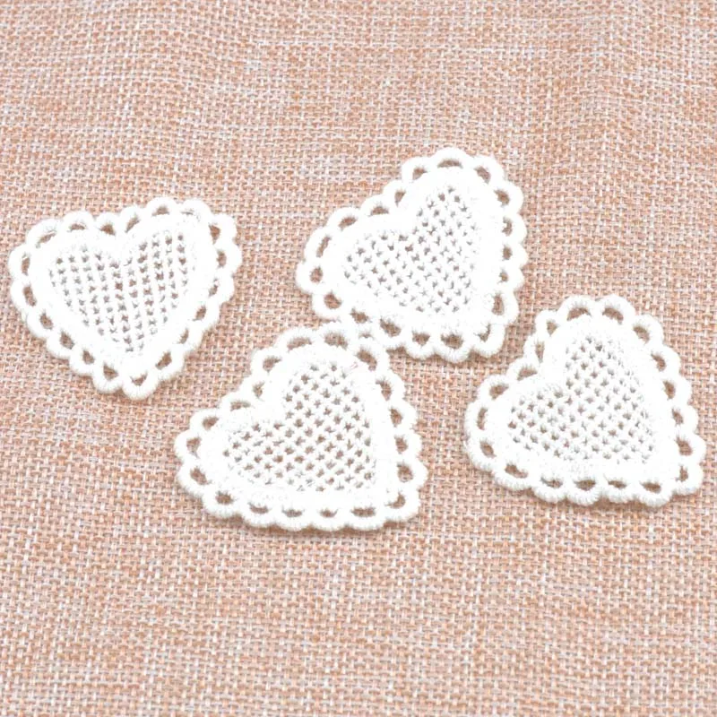 20pcs/lot Cotton Heart Lace Applique Trim For Garment Accessories Decoration Sew On Guipure Lace Fabric CP1555