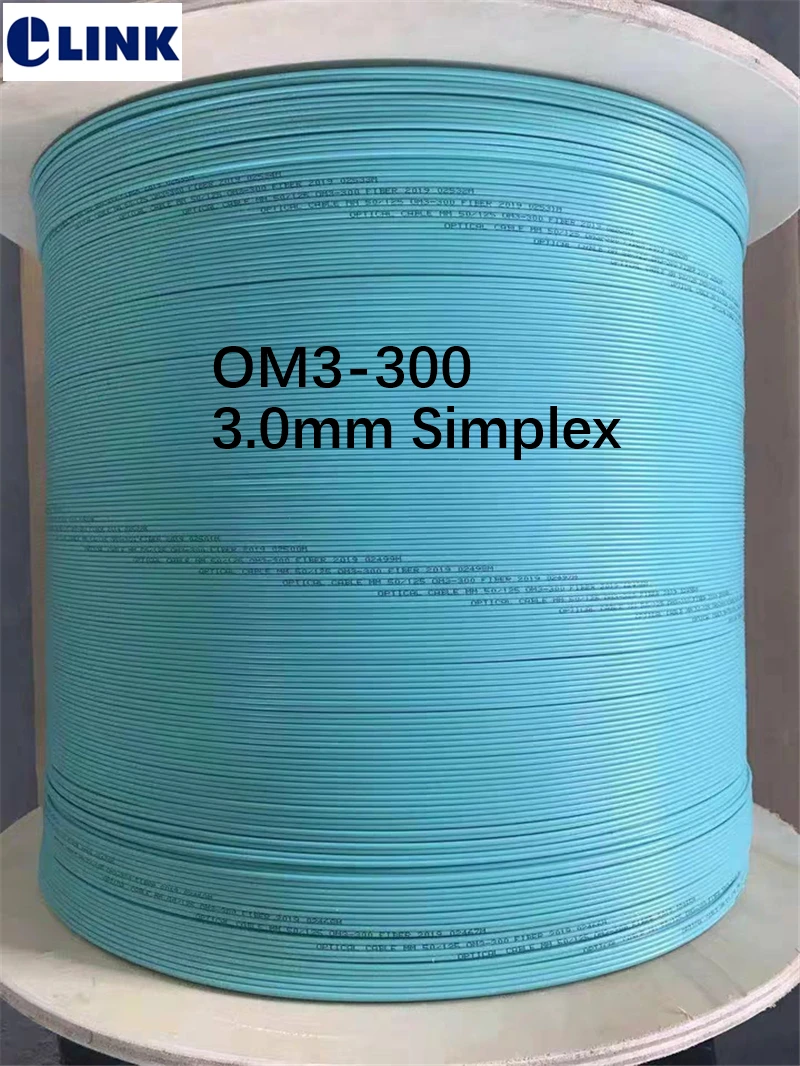 

OM3-300 fiber optic Simplex cable 3.0mm aqua color indoor for fiber patchcords 2.5km/roll ftth optical fibre SX wire ELINK 2500m