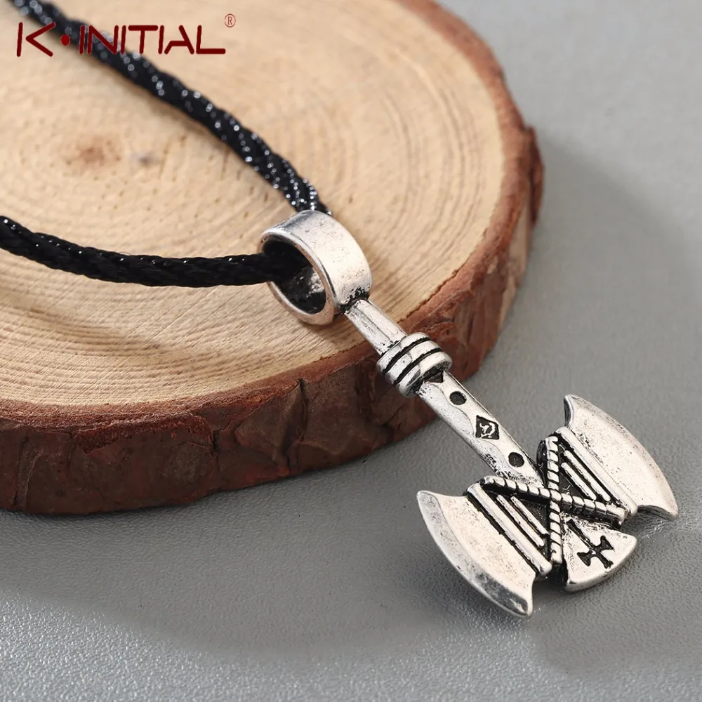 Kinitial Horror Amulet Charm Cross Pendant Viking Double Axe Pendants & Necklaces Viking Nordic Odin Talisman Necklace Jewelry