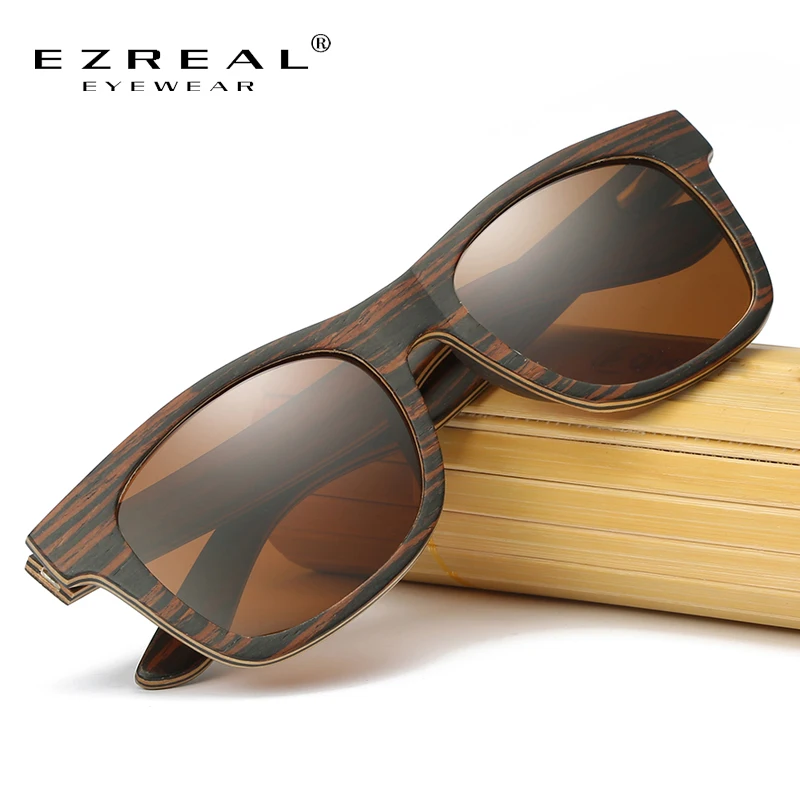 

EZREAL Natural Wooden Sunglasses Men Bamboo Sunglasses Brand Designer Wood Polarized Sun Glasses Oculos De Sol Drop Shipping