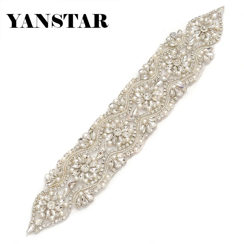 

YANSTAR 5PCS Handmade Crystal Applique Bridal Gown Sash Rhinestone Applique Sewing On For Wedding Dress Belt YS839