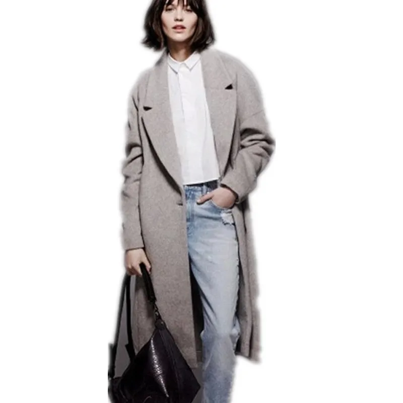 

2020 Winter Women Simple Cashmere Maxi Long design Coat Female Woolen Outerwear