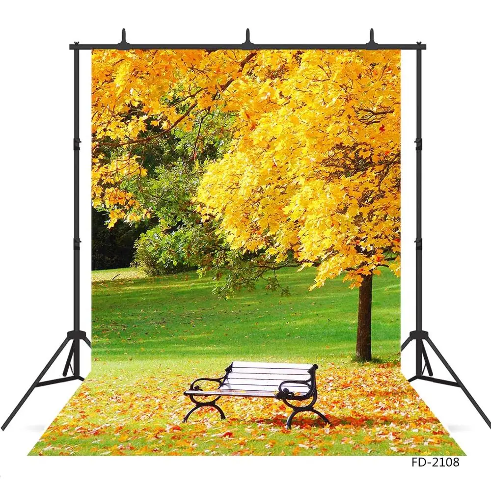 Yellow Tree Fallen Leaves Bench Photographic Backgrounds Vinyl Backdrops Photo Studio for Camera Photo Photo Studio Fotografia