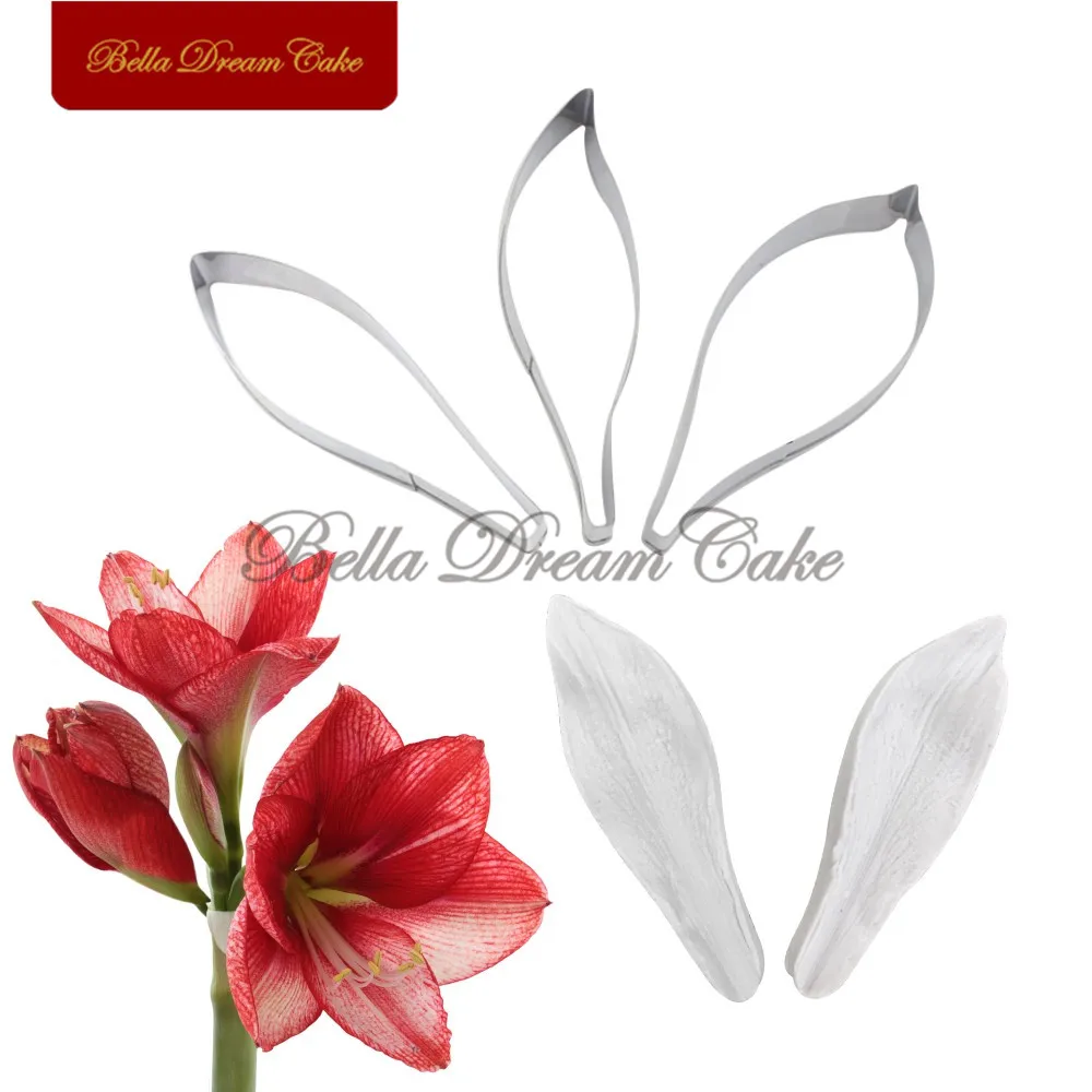 5pcs/set Amaryllis Petal Veiner Silicone Molds Stainless Steel Cutter Mold DIY Fondant Cake Decorating Tool Bakeware