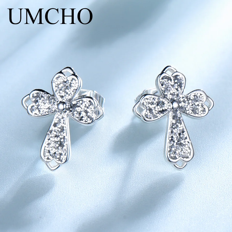 UMCHO Silver 925  Sequins Clover Stud Earrings for Women Party Wedding Accessories Jewelry