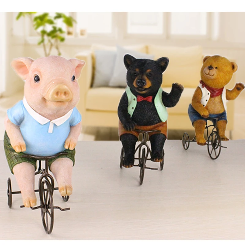 

Q-glory Kawaii Pig Figurines Garden Figures Home Decor Resin Lovely Pink Pig Miniature Garden Brown Black bear Souvenir Gifts