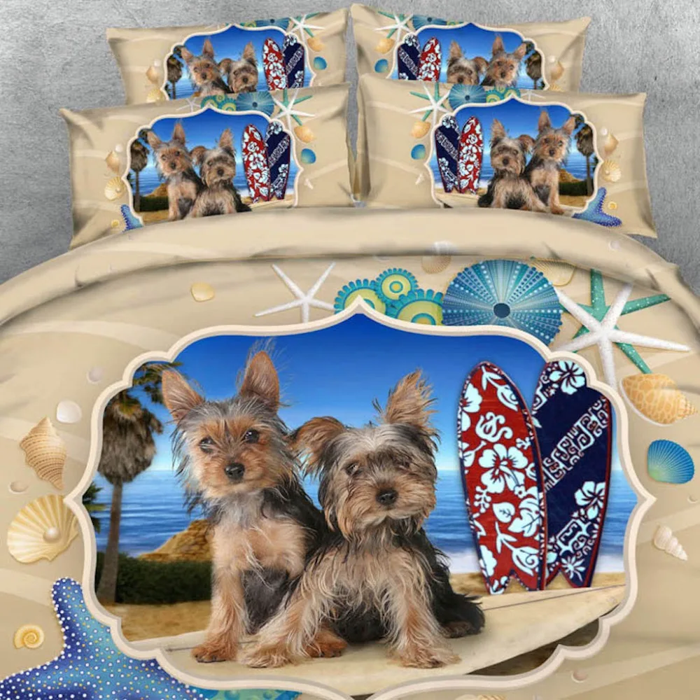 4 PCS PER SET Surfing Terriers Beach photos 3d animal bed set