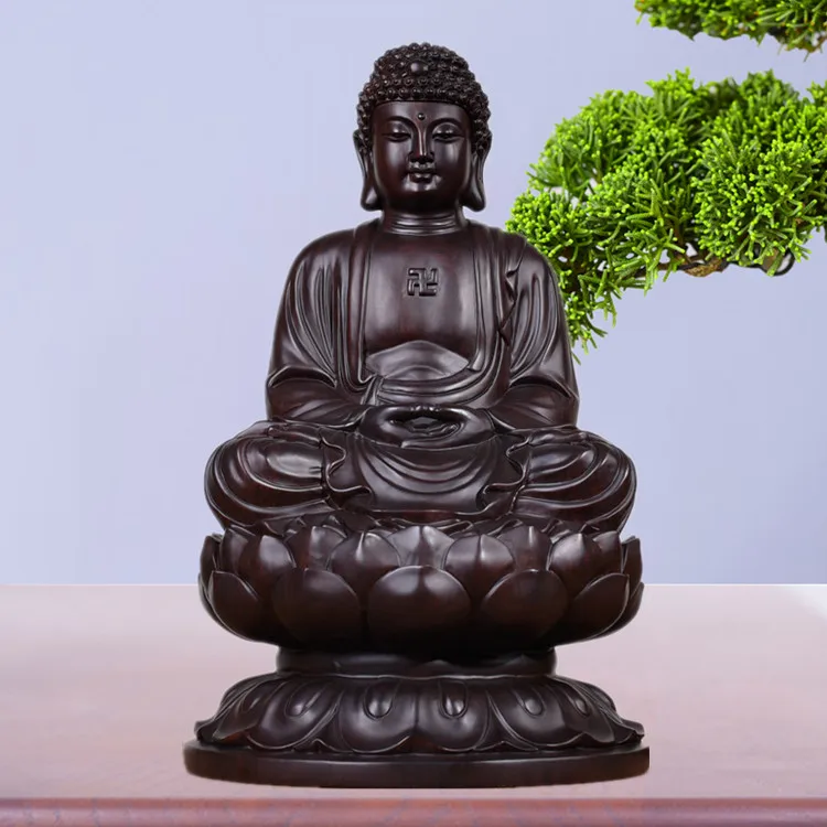 40CM Large --GOOD-HOME Temple Spiritual protection Bless family # Handmade Red sandalwood carving Lotus RULAI Buddha statue